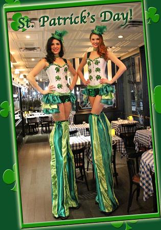 Holiday Stilt Walkers for Irish St Patrick's Day parties, corporate events, and St Patrick's Day Parades in New Jersey