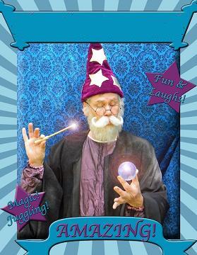 Hamlin the Wizard performs Harry Potter thememd show with wizardry magic show, defense against the dark arts, juggling, balancing act, and balloon sculptures