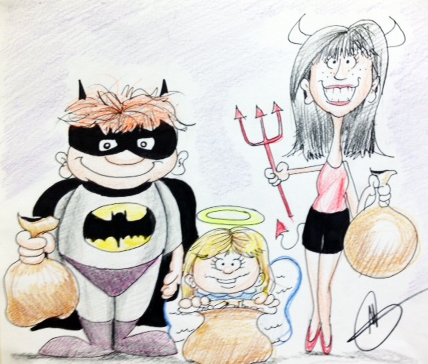 Hire a professional Caricature Artist for your Halloween party, great for all ages, qucik cartoon drawings of your child in their Halloween costume, unique party favor for your guests