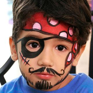 Pirate Party face painting, glitter or henna tattoos with sample book, professional Face Painting Artist applies party or holiday theme face painting designs for chidren's parties in New Jersey